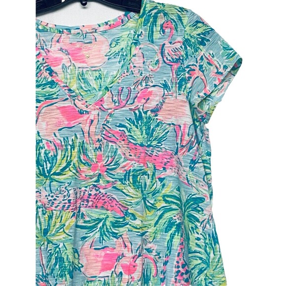 Lilly Pulitzer Women’s XS Pink Elephant Flamingo Alligator Giraffe Safari Top - Picture 3 of 9
